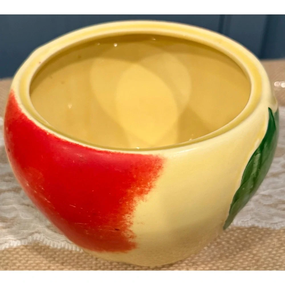 Vintage Ceramic Apple Planter Hand Painted Red Yellow Fruit Bowl Succulent Pot